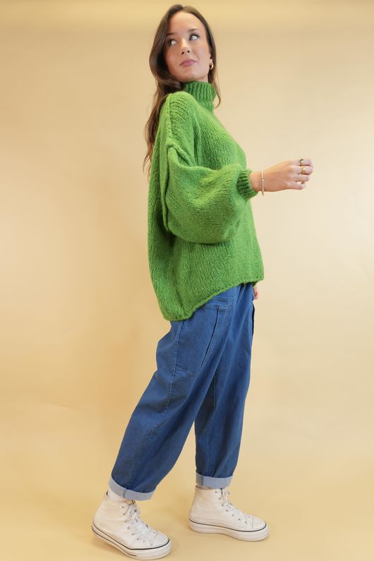 Big Softie Funnel Grunge Knit Olive Zing